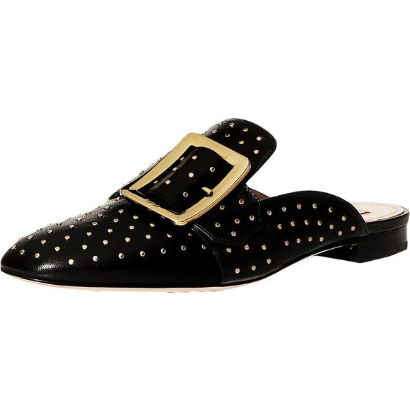 Bally Shoes - Bally Womens Janesse Black Leather Studded Flats Loafer Mule Shoes NWT